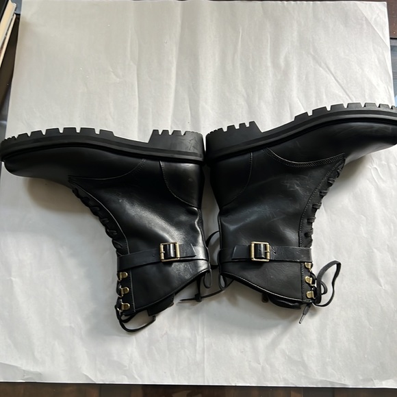 Antonio Melani Black Dylan Buckle Leather Lug Sole Combat Booties. - Picture 6 of 15